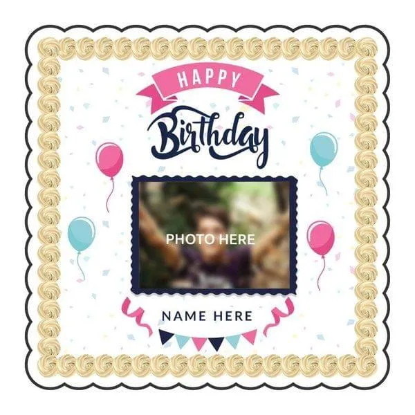 Eggless Happy B'day Square Photo Cake