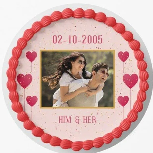 Happy Love Anniversary Couple Photo, Name & Date Personalized Designer Photo Cake