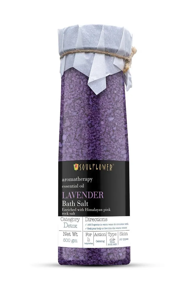 Soulflower Lavender Aroma Bath Salt For Calming, Skin Moisturising & Soothing, 500GM