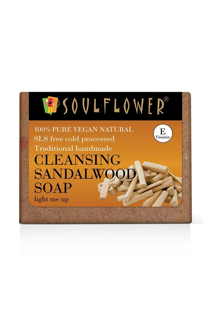 Soulflower Cleansing Sandalwood Natural Scrub Soap for Skin Brightening & Glow (Light Me Up), 150g