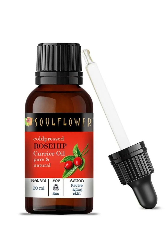 Soulflower Rosehip Oil for Wrinkles, Fine Lines and Under Eye, Blemish Control, Pigmentation Control, 100% Pure, Natural and Coldpressed, ESG Certified, 30ml
