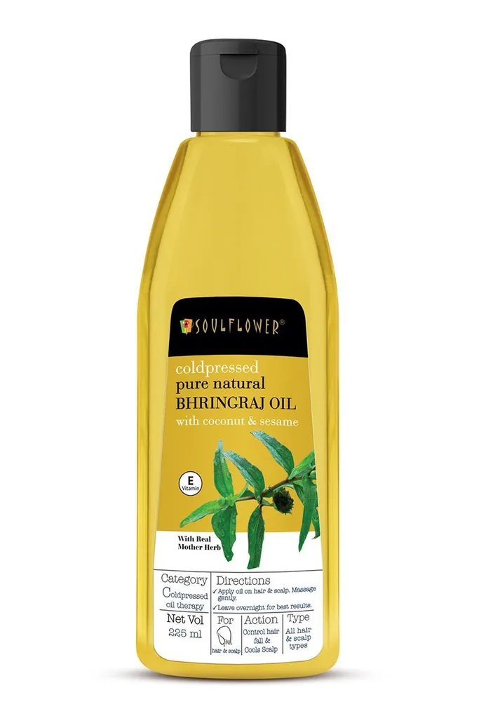 Soulflower Bhringraj Oil for Hairfall Control, Cooling Scalp, Strong Hair Roots, & Nourishing Hair, 100% Pure, Natural & Coldpressed Oil, 225ml