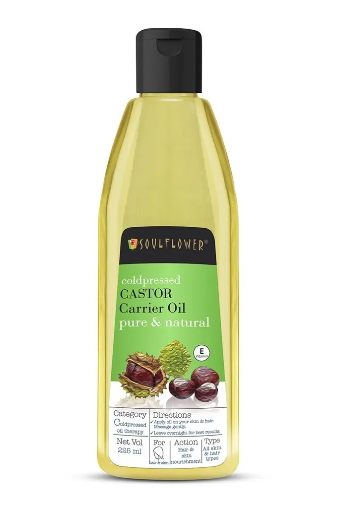 Soulflower Castor Oil for Strong & Thick Hair, Eyebrow & Eyelash, Dry Skin, 100% Pure, Natural & Coldpressed Oil, 225ml