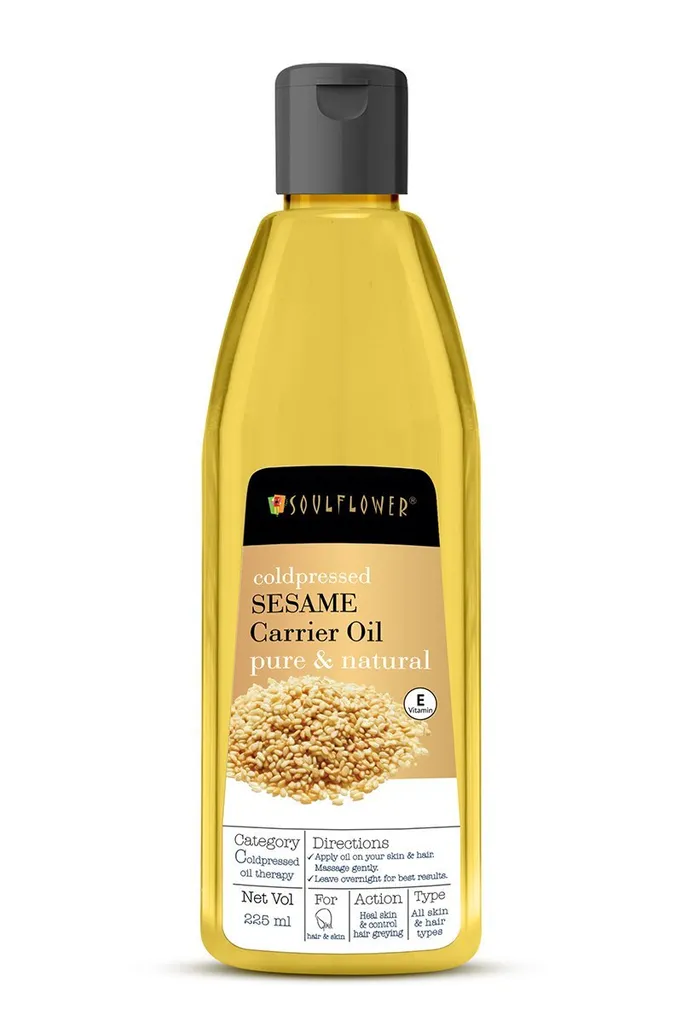 Soulflower Sesame Carrier Oil, 225ml for Hair and Skin 100%Pure, Natural and Coldpressed (Til/Gingelly)
