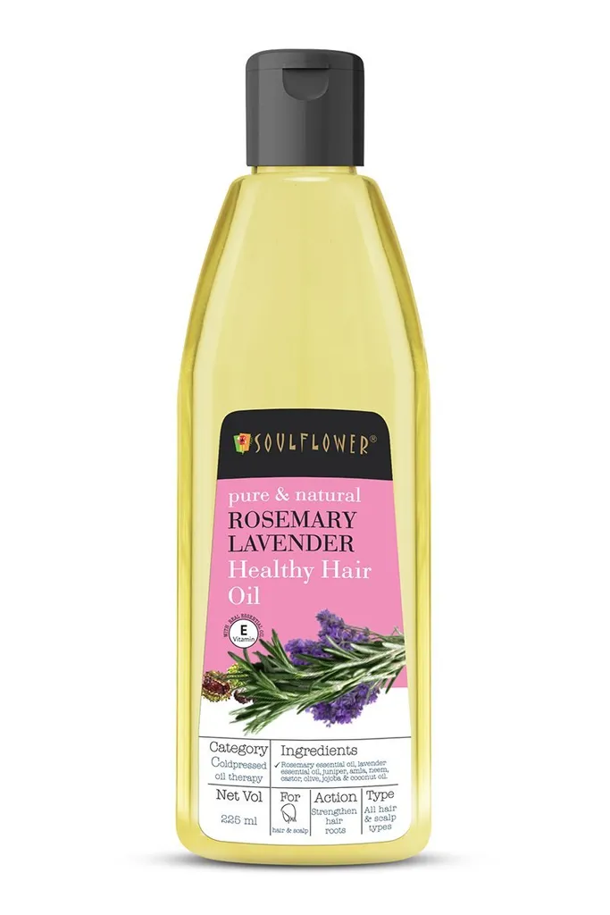 Soulflower Rosemary Lavender Healthy Hair Oil for Hair Growth, Thick Hair, Strong Hair Roots, 100% Pure, Natural & Coldpressed Oil, 225ml