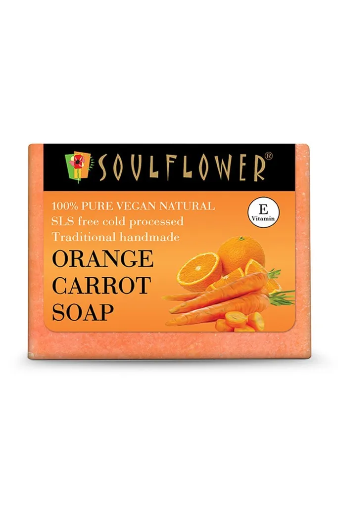 Soulflower Cleansing Orange Carrot Soap for Skin Refreshing, Detox with Natural Cocoa Butter, 150g