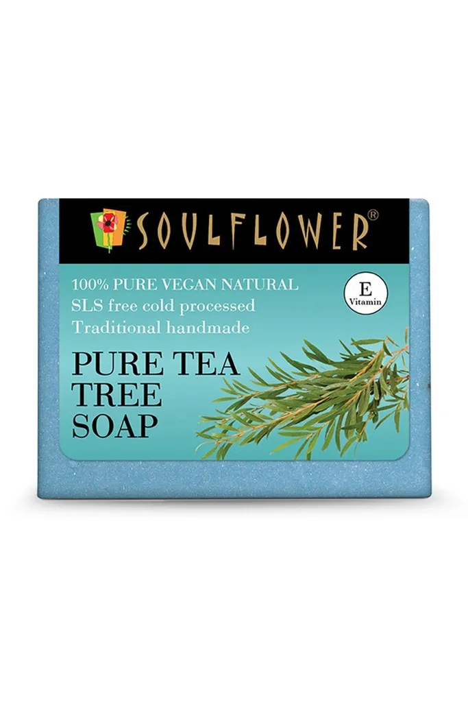 Soulflower Pure Tea Tree Soap for Acne Control, Oil Control, Skin Soothing & Suntan Reduction, 150g