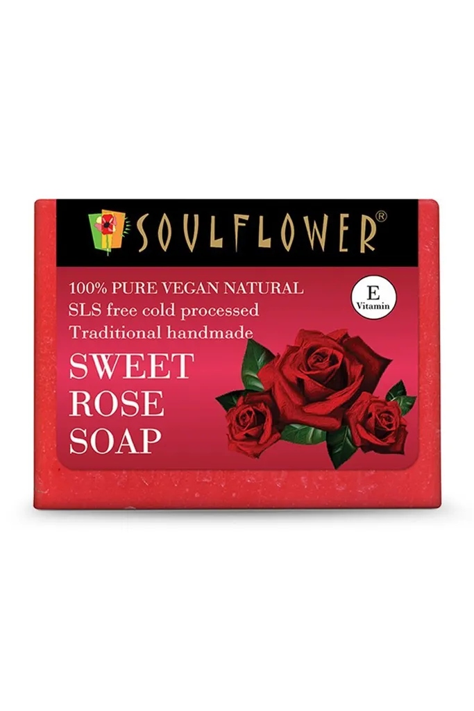 Soulflower Cleansing Sweet Rose Natural Soap For Hydrating Skin, Anti Aging, Blemish Control, 150g
