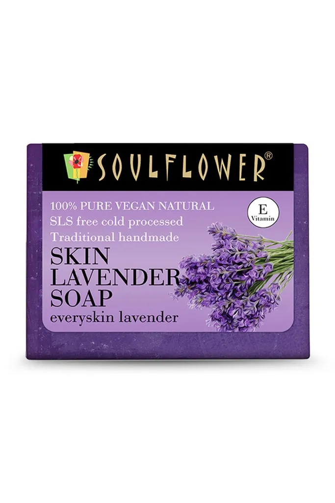 Soulflower Cleansing Skin Lavender Soap for Relaxation, Calming, Soothing, Acne Control, 150g