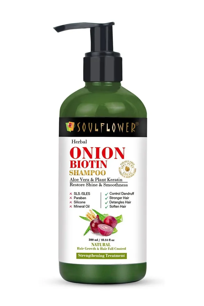 Soulflower Herbal Onion Biotin Shampoo Shampoo with Aloevera & Plant Keratin, 300ml