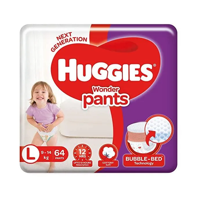 Huggies Wonder Pants Large (L) Size Baby Diaper Pants, 64 count