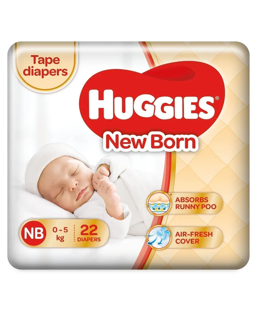 Huggies Ultra Soft New Born Baby (XS or NB) Tape Diapers, 22 Pcs