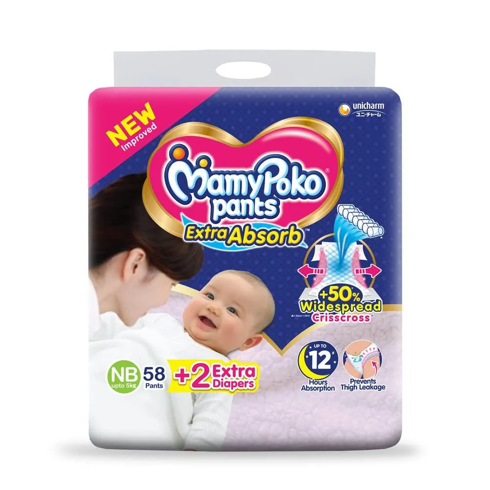 MamyPoko Extra Absorb Pant Style Diapers New Born - 58 Pieces