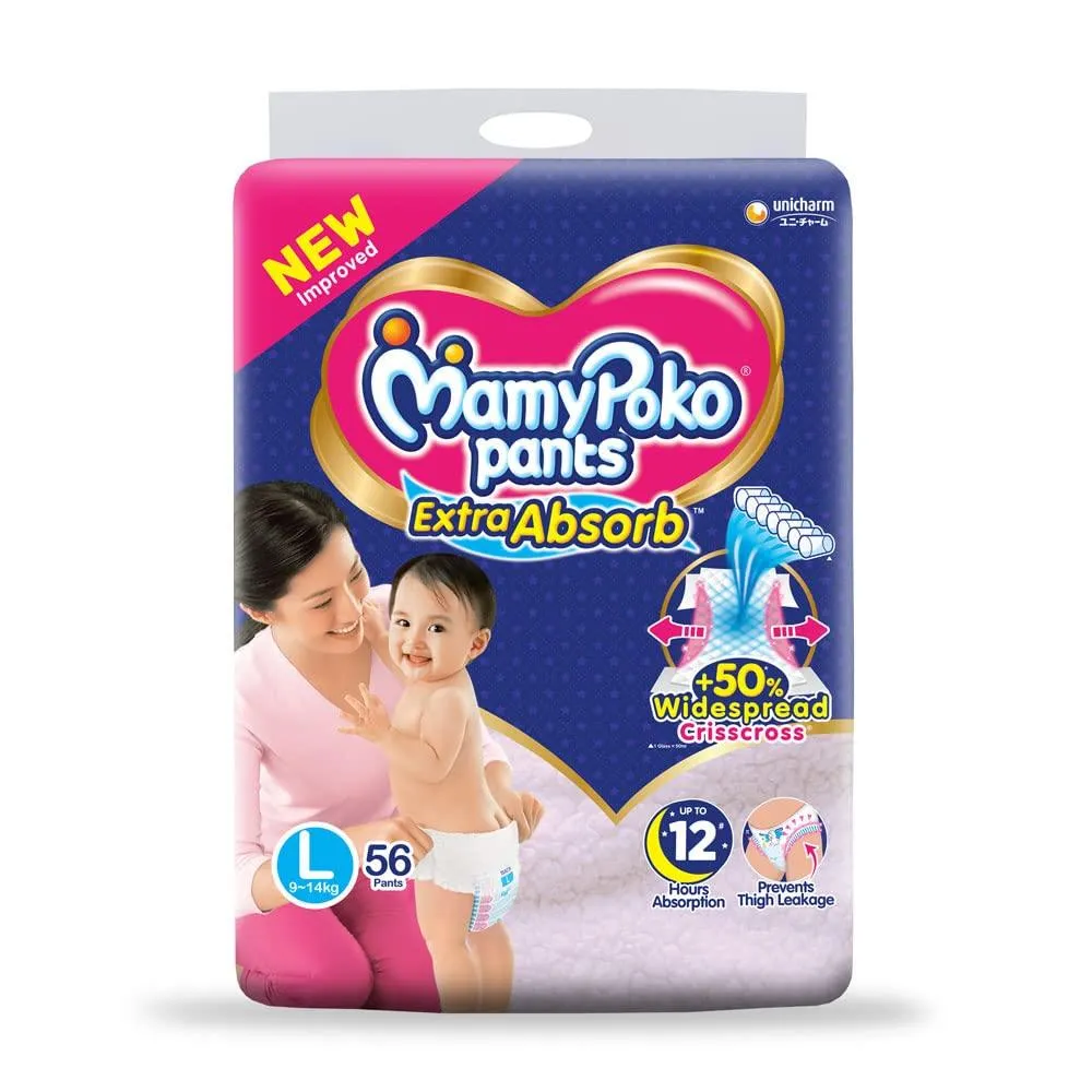 MamyPoko Pants Extra Absorb Baby Diaper, Large (Pack of 56)