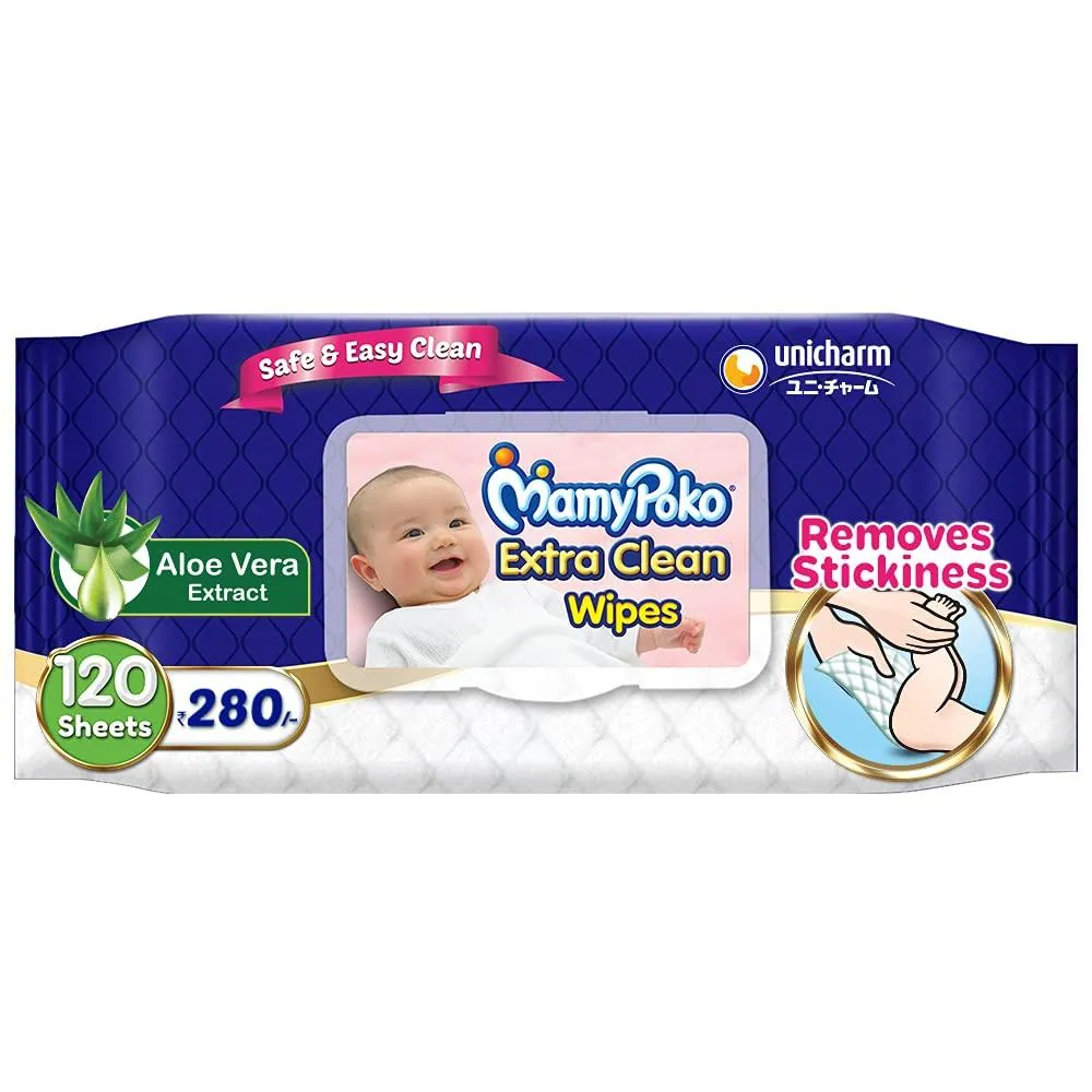 MamyPoko Extra clean wipes with Aloe vera - Pack of 120 wipes