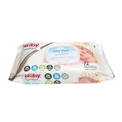 Nuby Pre-moistened Paraben Free soft baby wipes with AloeVera & Vitamin-E with Fliptop Lid 72 Wipes