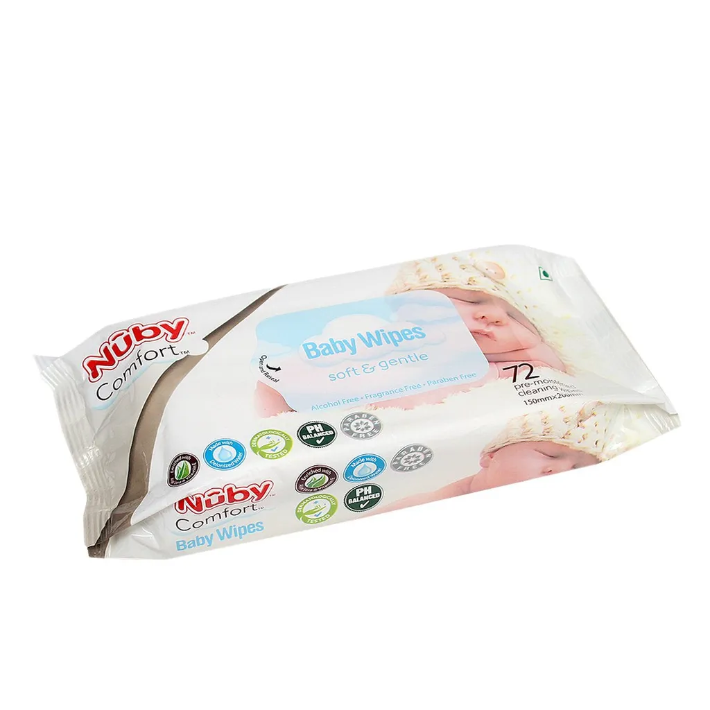 Nuby Pre-moistened Paraben Free soft baby wipes with AloeVera & Vitamin-E (72 Wipes/Pack)
