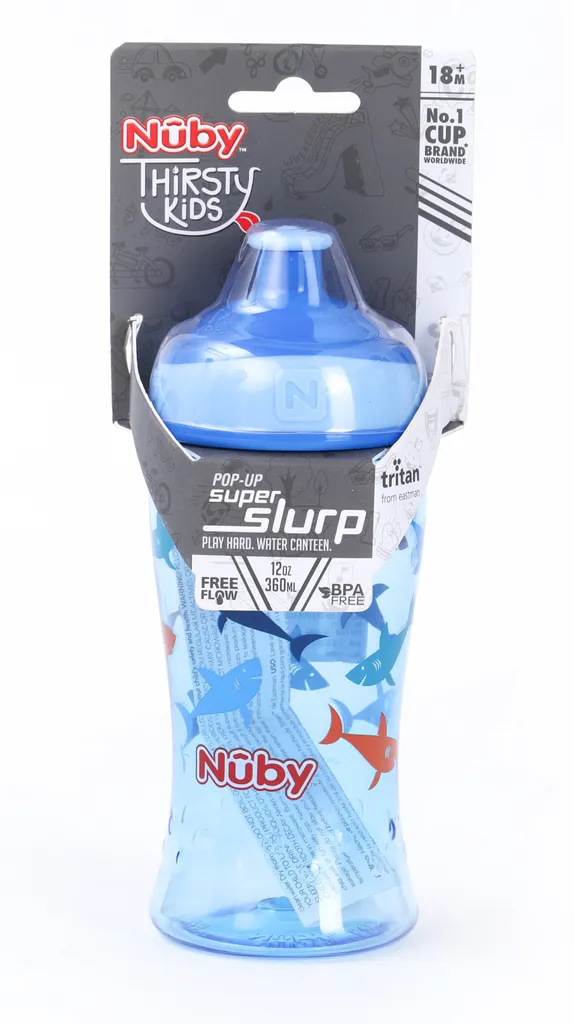 Nuby Pop-up Super Slurp 360ml (Blue Shark)