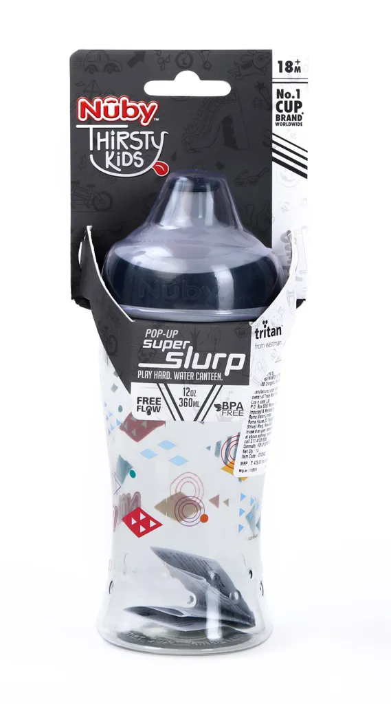 Nuby Pop-up Super Slurp 360ml (Grey Shapes)