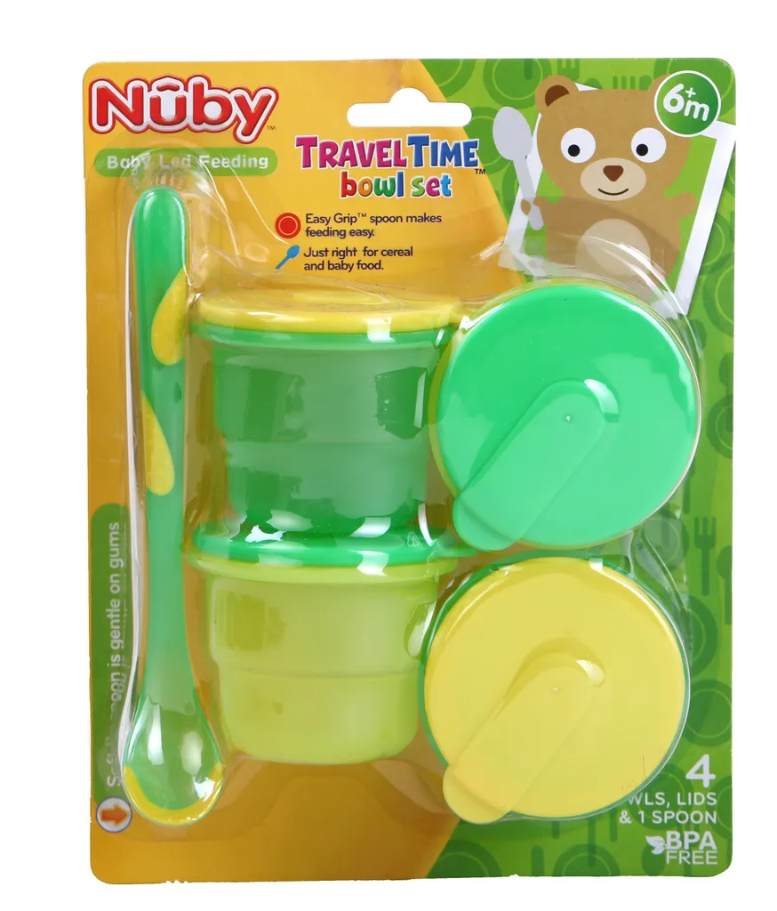 Nuby Travel Time Bowl Set (Green & Yellow)