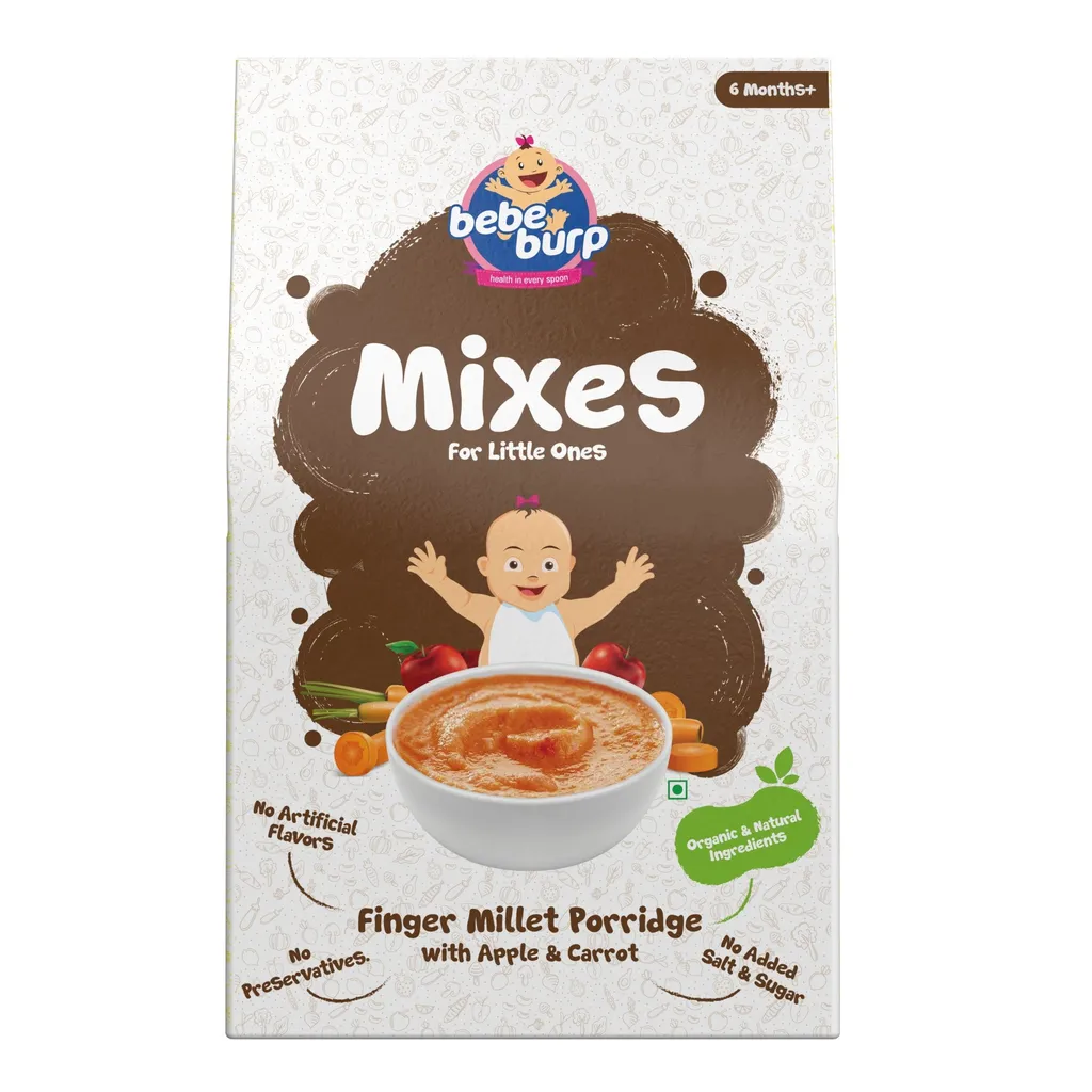 Bebe Burp Organic Baby Food Instant Mix Finger Millet Porridges with Apple & Carrot - 200 gm
