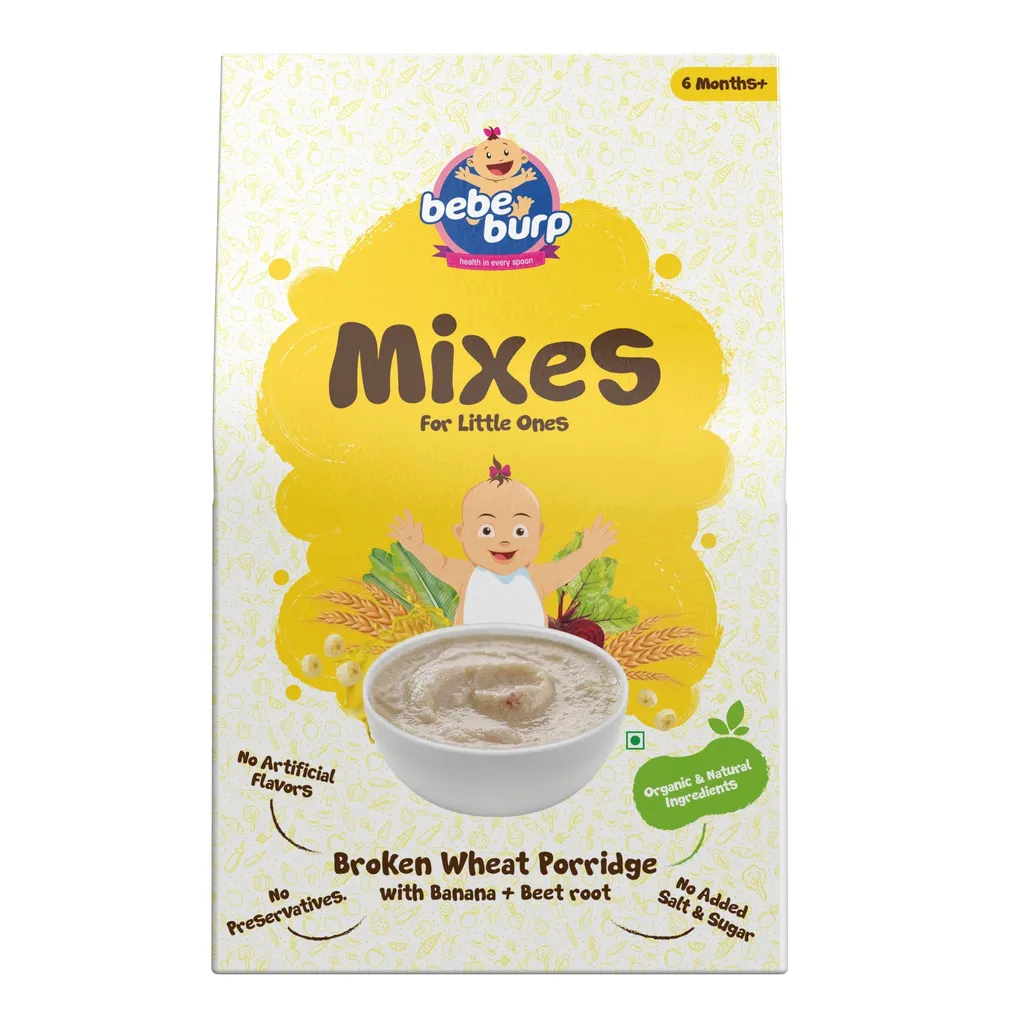 Bebe Burp Organic Baby Food Instant Mix Broken Wheat Porridges with Banana & Beetroot - 200 gm