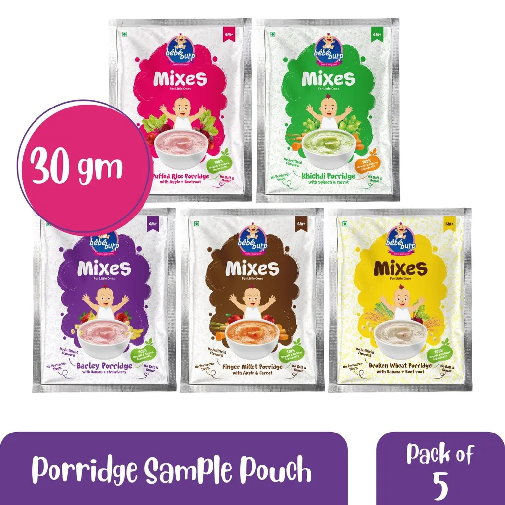 Bebe Burp Organic Baby Food Instant Mix Porridges Sample Pack Pack Of 5 - 30 Gm Each