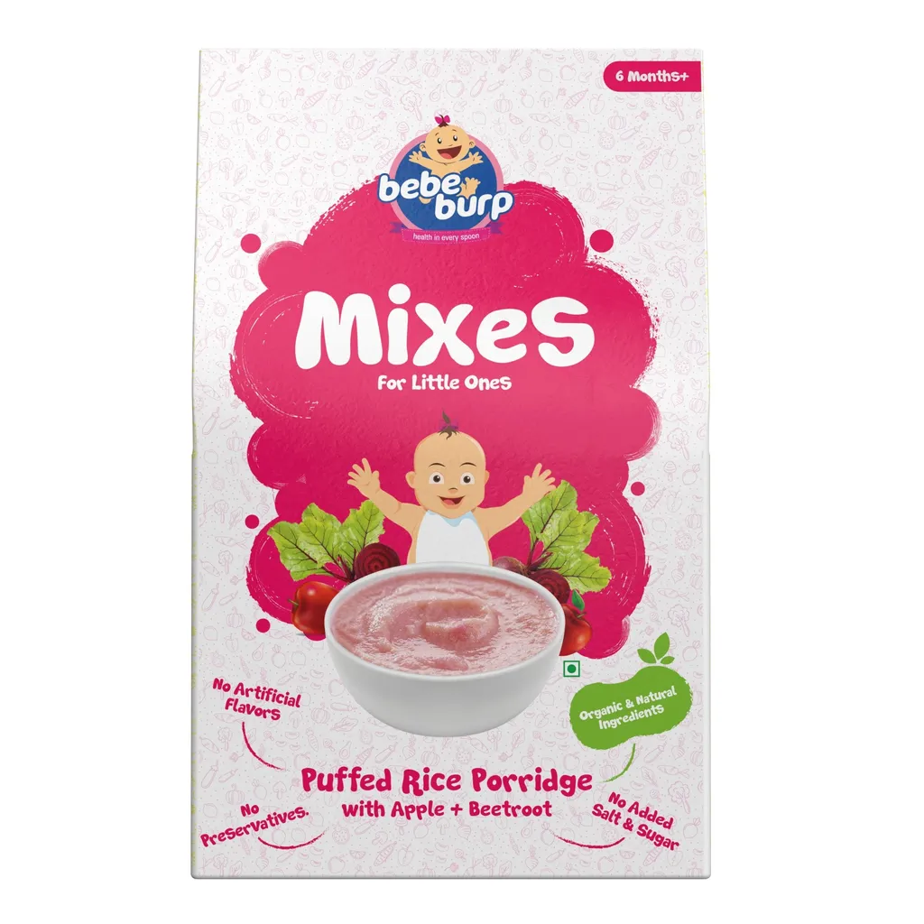 Bebe Burp Organic Baby Food Instant Mix Puffed Rice Porridges with Apple & Beetroot - 200 gm