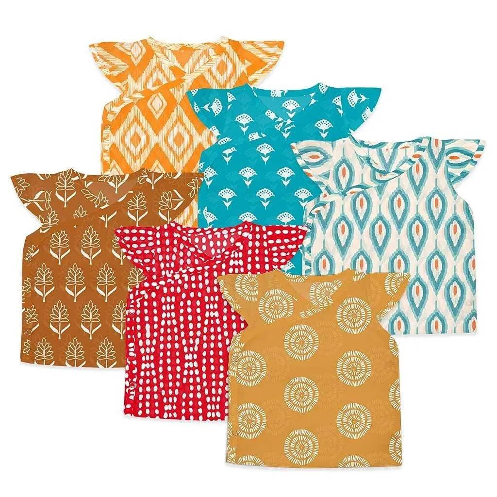 SuperBottoms Pack of 6 100% Soft Cotton Mul Mul -Little Poppy and Ikat magic Jhabla