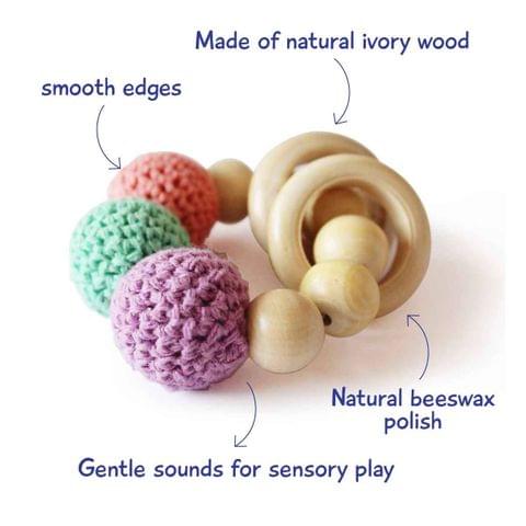 Shumee Rattle Rings & Teether for Babies|100% Safe, Natural & Eco-friendly