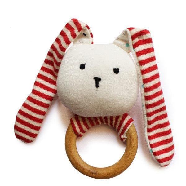 Shumee Striped Bunny Teether and Rattle Ring