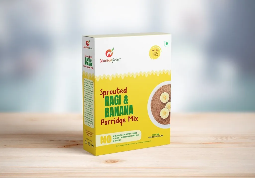 Nutribud Foods Sprouted Ragi & Banana Porridges Mix -- No Added Sugar, No Preservatives, Gluten-Free -- 200gm