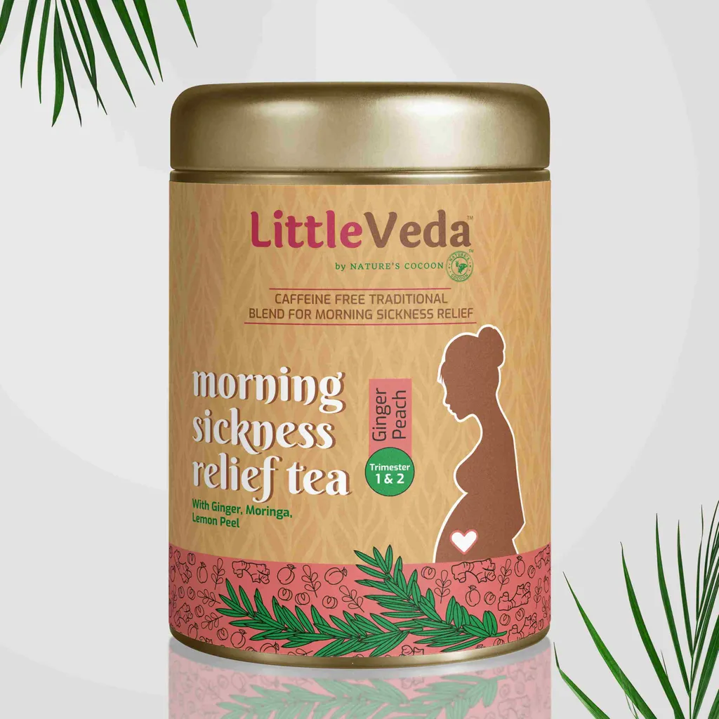 LittleVeda Morning Sickness Relief Tea, Ginger Peach Caffeine Free tea for Pregnant Women