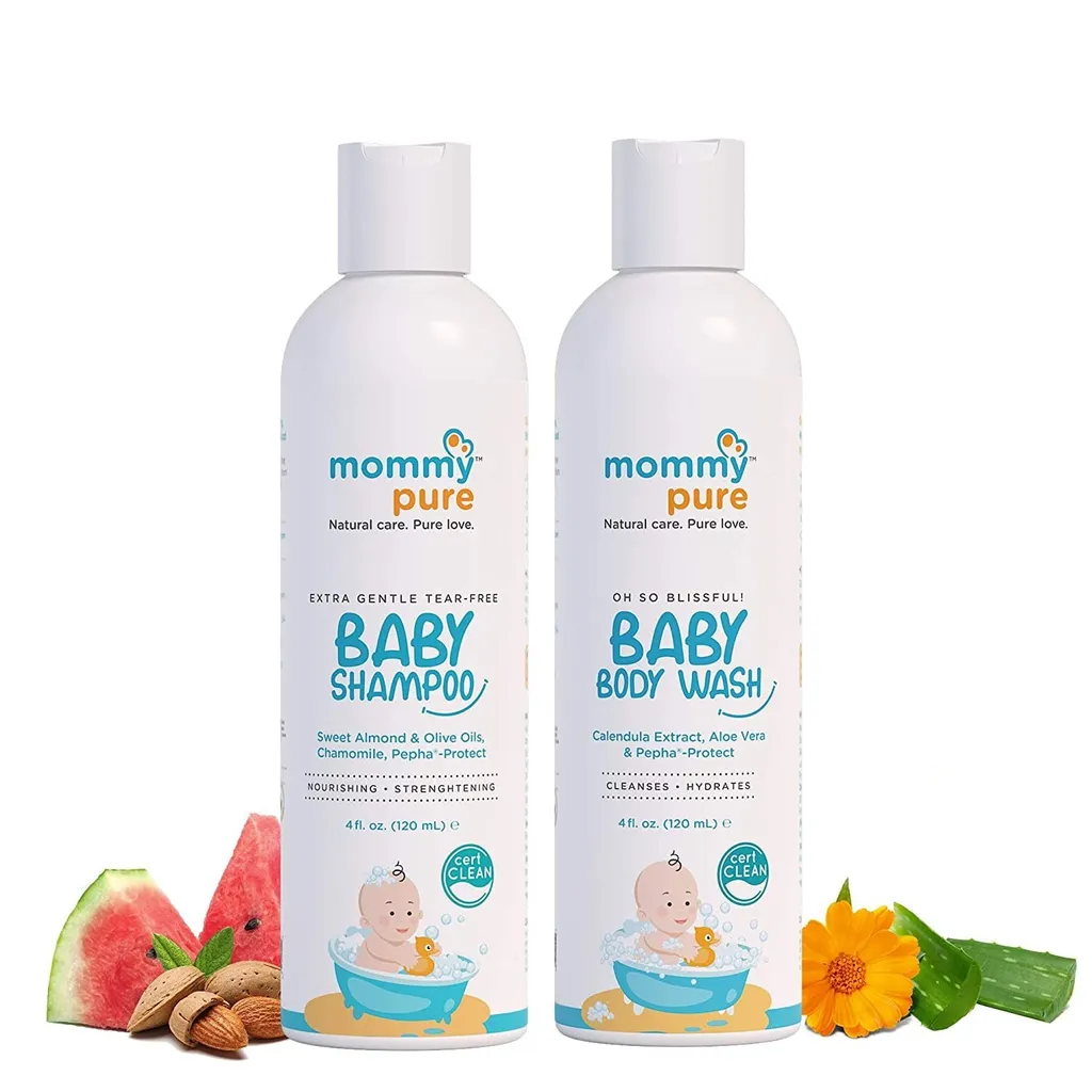 MommyPure Tear-Free Bathing Combo For Baby with Body Wash (120ml) & Tear-Free Shampoo (120ml)