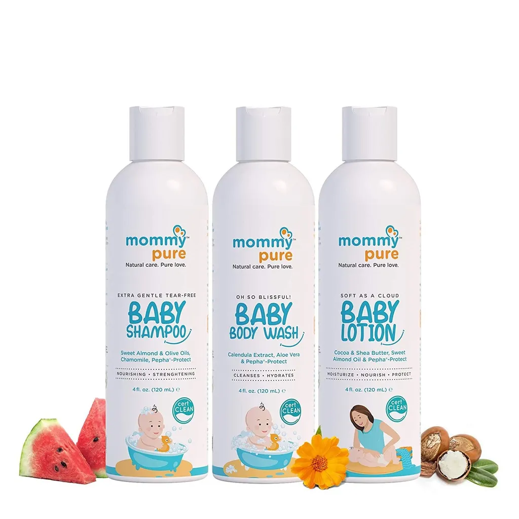 MommyPure Baby Skincare Bundle-Body Wash (120ml),Tear-Free Baby Shampoo 120ml,Baby Body Lotion 120ml