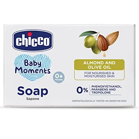 Chicco Baby Moments Soap, New Advanced Formula with Natural Ingredients, Suitable For Baby�s Gentle Skin, Moisturizing & Hydrating Formula, No Phenoxyethanol and Parabens (75g 3 + 1)