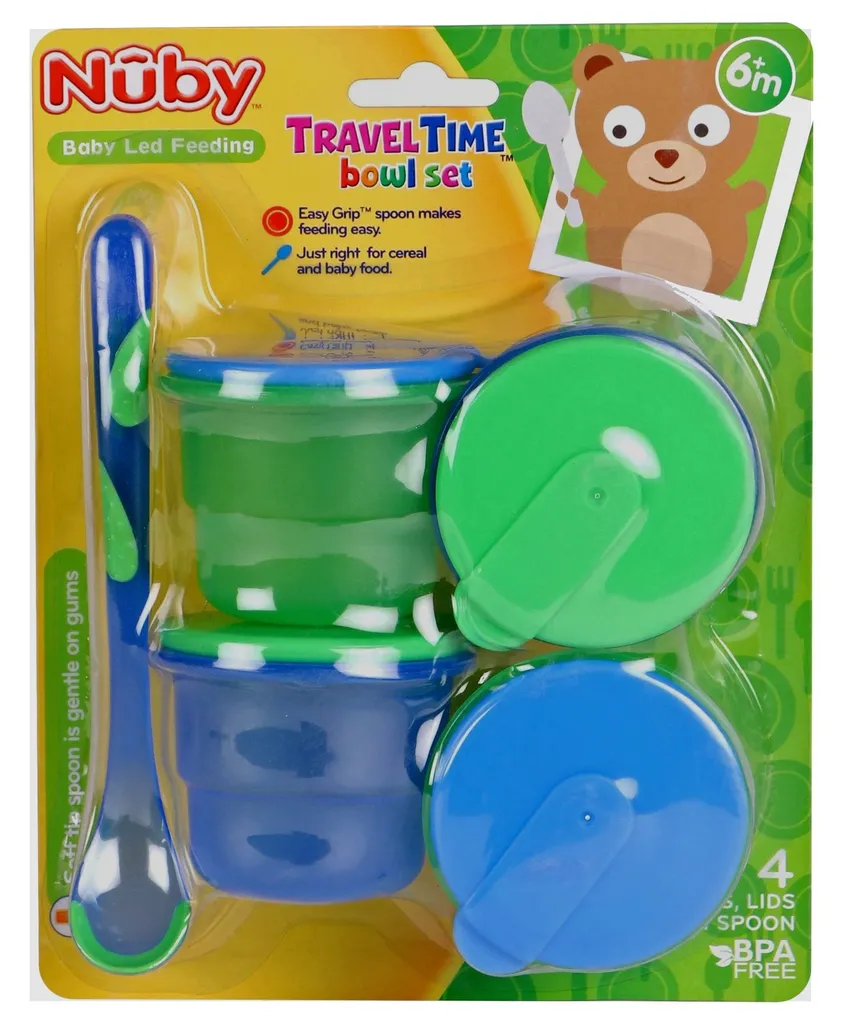 Nuby Travel Time Bowl Set (Green & Blue)