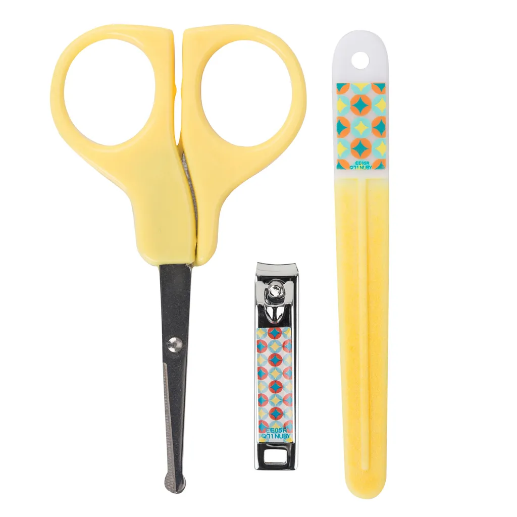 Nuby Grooming Nail Care Set - Nail Clipper + Scissor + Emery Board (Yellow)
