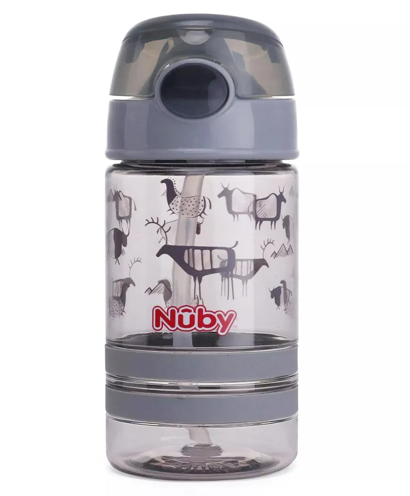 Nuby Flip It Active Sipper W/Thin Straw 360ml (Grey)
