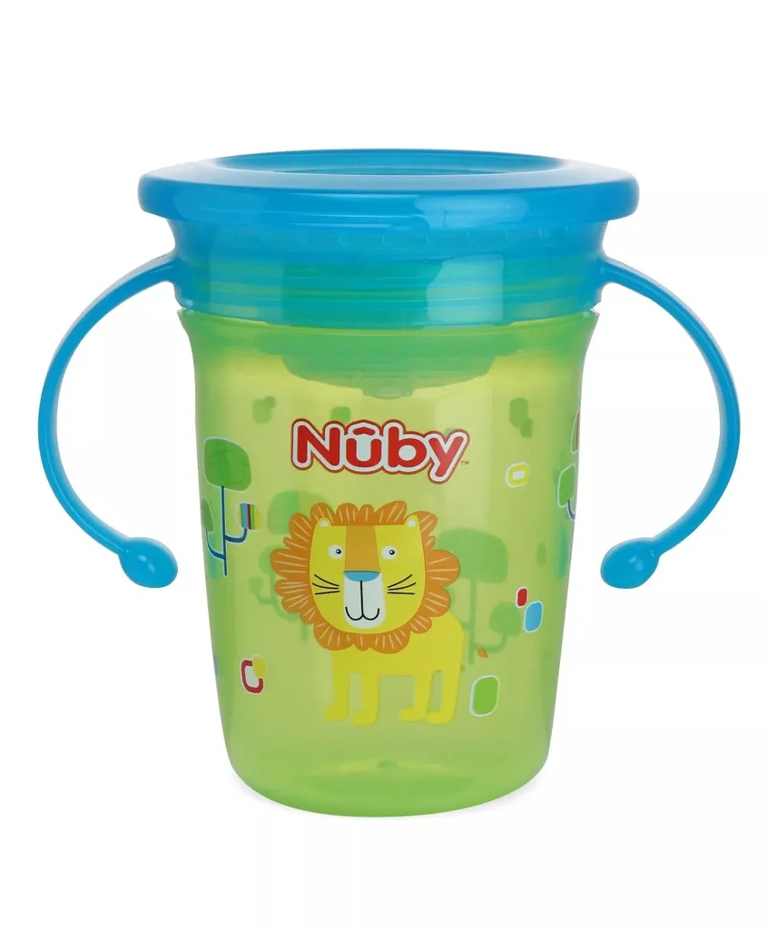 Nuby 360 Wonder Cup Printed With Handle 240ml (Green)