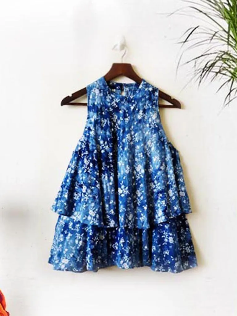 MoMoms Printed Blue Layered Easy and covered Breastfeeding Tunic