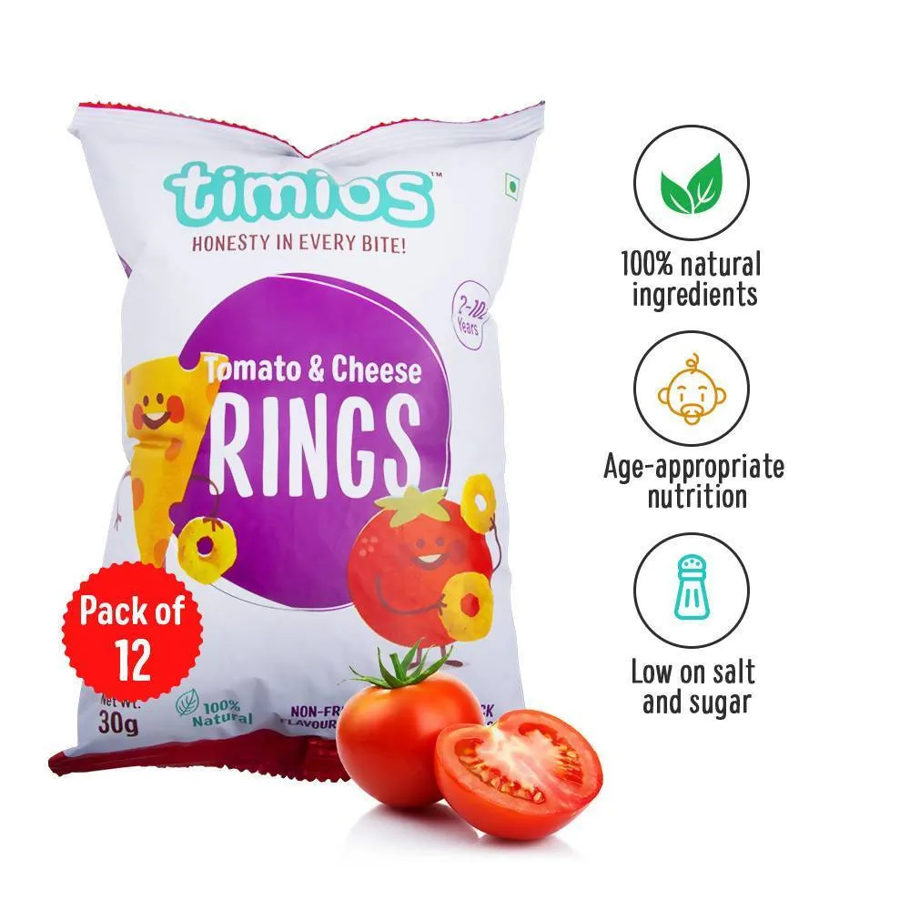 Timios Snacks Tomato & Cheese Rings Pack of 12 - 30g Each