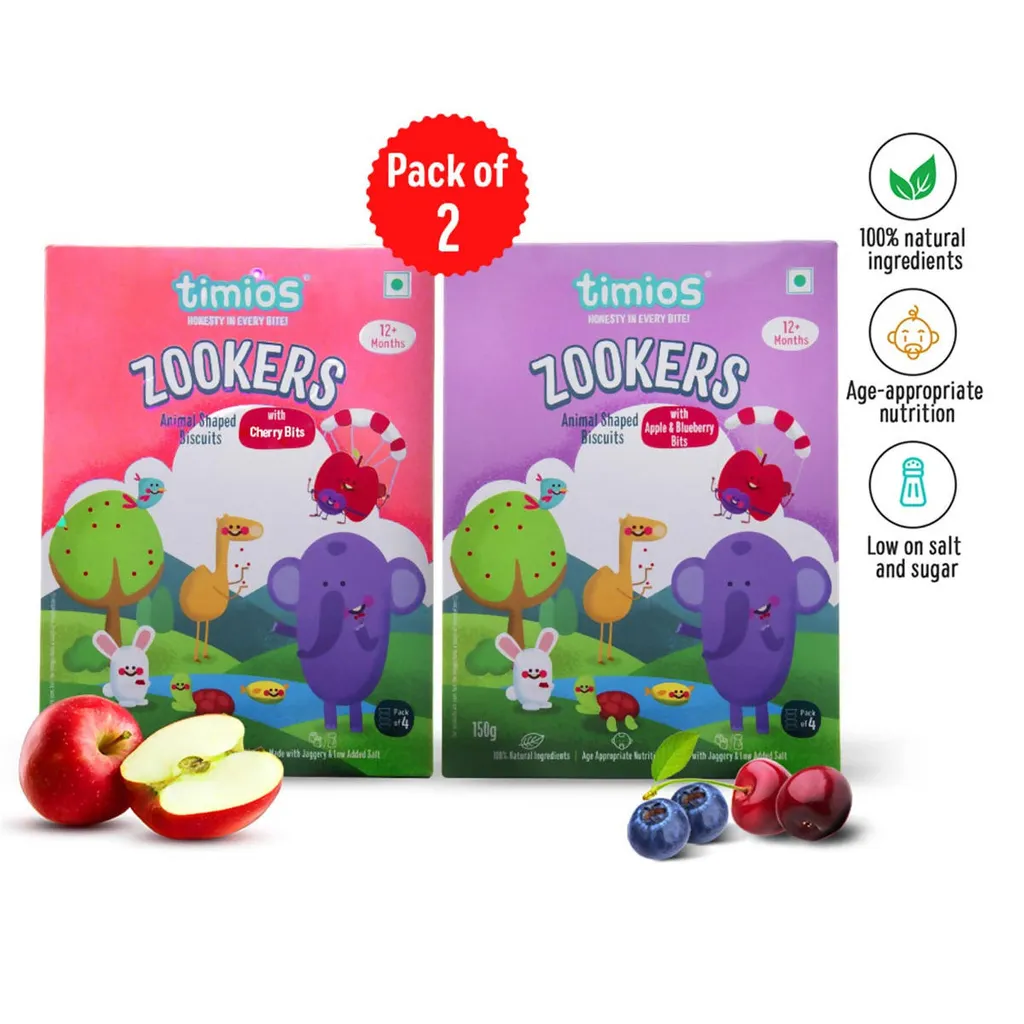 Timios Zookers Mix - Apple & Blueberry + Cherry Bits - 150g Each