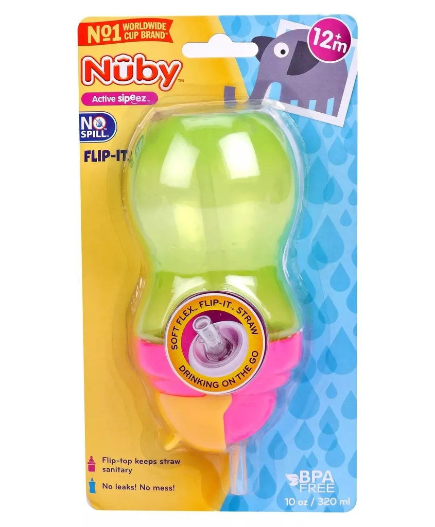 Nuby Flip It Straw Cup 320ml-Kwik Flo (Green Base)