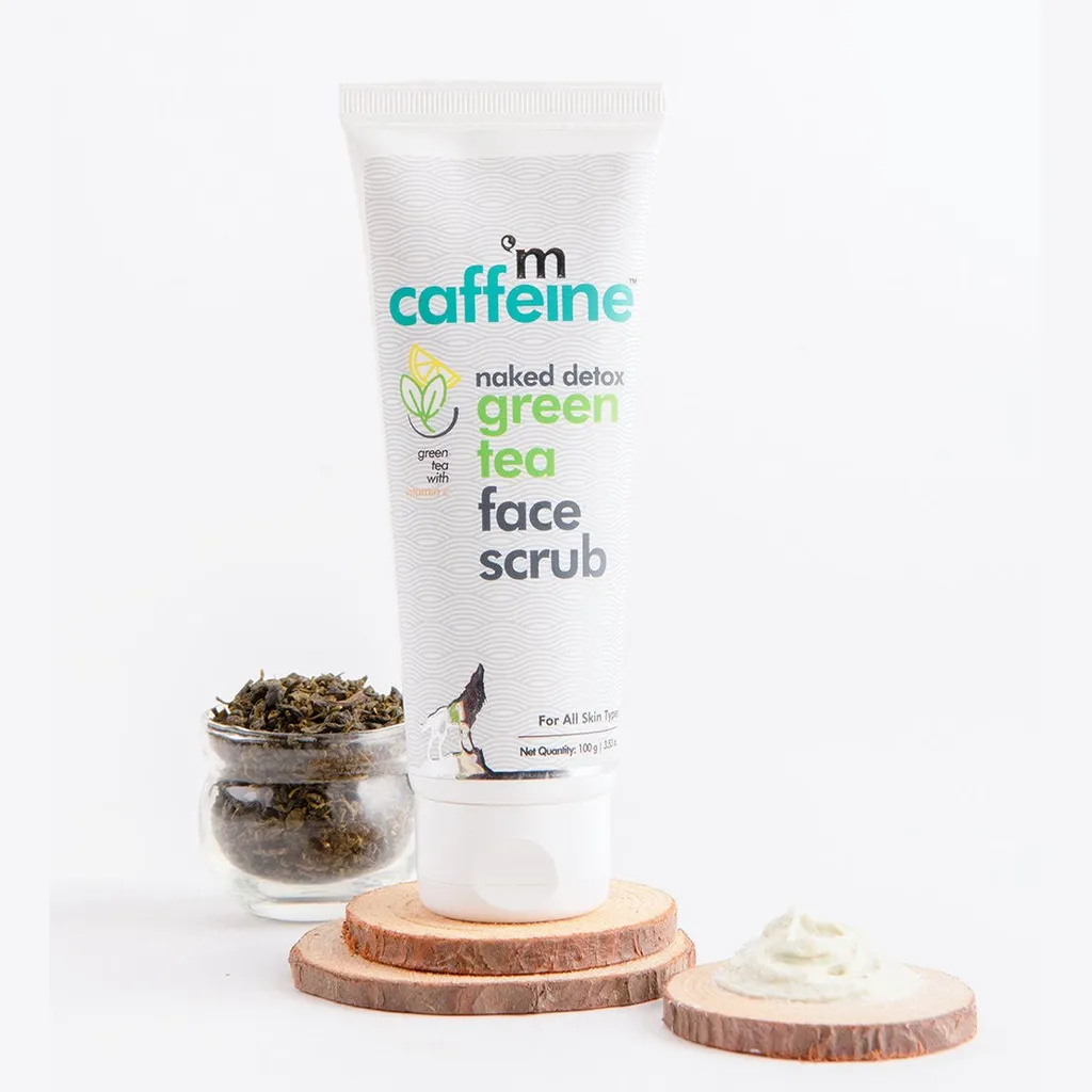 mCaffeine Exfoliating Green Tea Face Scrub with Vitamin C & Walnut for Dirt & Blackheads Removal