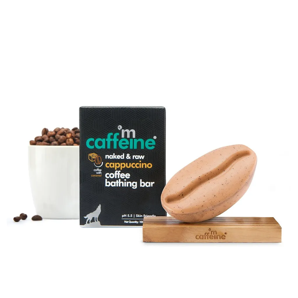 mCaffeine Naked & Raw Cappuccino Coffee Bathing Bar Soap (pH 5.5) for Polishing with Caramel (100 g)