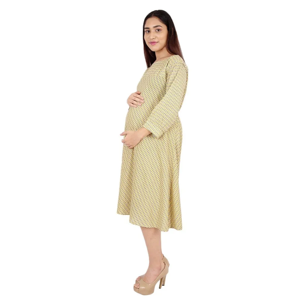 YASHRAM Morph Maternity Women's Cotton Umbrella Maternity Dress- Mustard