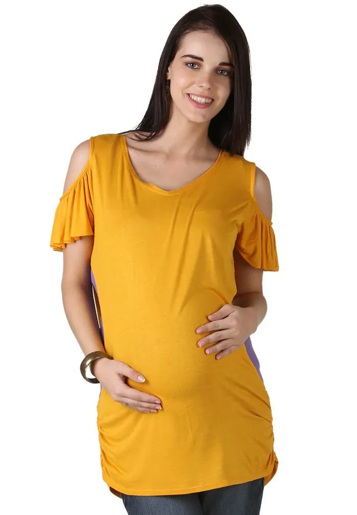 YASHRAM Morph Maternity Yellow Maternity Knit Top For Women
