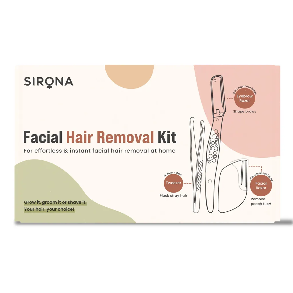 Sirona Sirona Reusable Facial Hair Removal Kit Set of 3 | Includes Tweezer, Eyebrow Razor & Face Razor