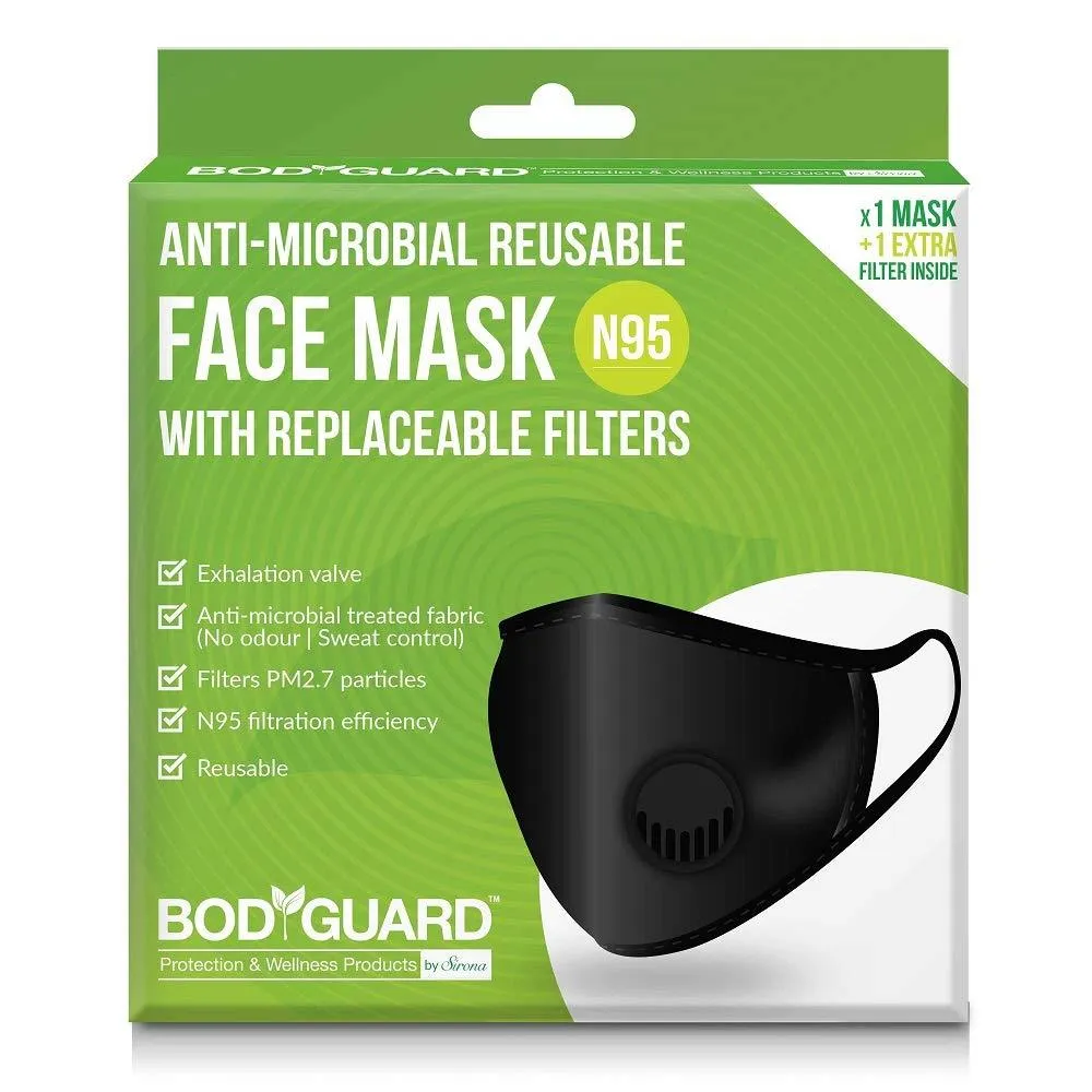 Sirona BodyGuard PM2.7 + N95 Antimicrobial Reusable Anti Pollution Mask with Replaceable Filter - 1 Unit